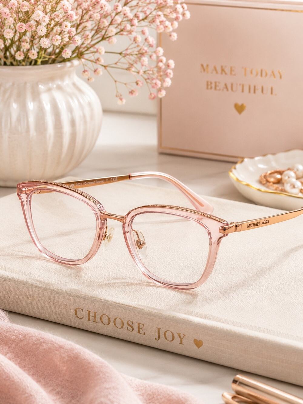 Michael Kors MK3032 Coconut Grove Pink Cat Eye Eyeglass Frames 51-19 Rose Gold